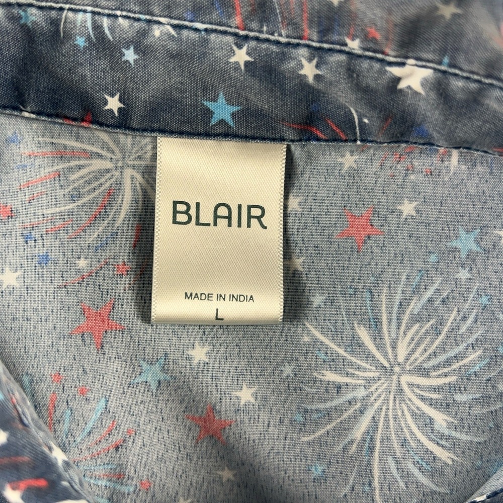 Blair Button Up Shirt Women Large Blue Fireworks Patriotic 3/4 Sleeve Top - Picture 6 of 11